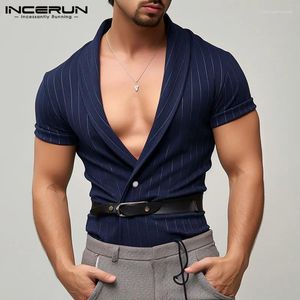 Camisas casuais masculinas Incerun Men listrado V pescoço de manga curta Rouse
