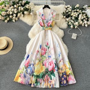 Sommer elegant bedruckte florale longrock für womens ärmellose Single bruest bürgers büro vest leinen kleidung 240523