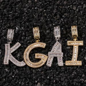 Hip Hop Letter Pendant Necklaces Micro Paved Square CZ Cubic Zirconia Bling Iced Out Men Rapper Jewelry Gold Sier Necklace