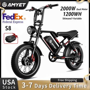 Велосипеды Amyet S8 Electric Electric Bicycle Mens 2000 Вт Двойной мотор 48 В 25AH Аккумулятор Ebike Mountain Motorcycle ebikes Q0523