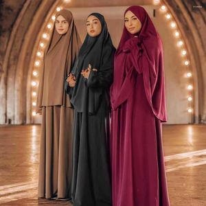 Ethnische Kleidung Eid Ramadan Abaya Frauen Muslim zweiteilige Gebet Vollbedeckung Overhead Hijab Kleider Set Khimar Islamic Robe Garment Burqa