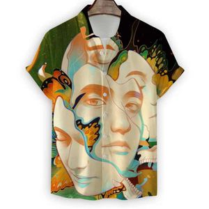 Fashion Art Ladies Malerei Hawaiian Shirt Men Sommer Beach Urlaub Kurzarm Tops Frauen Knopf T -Shirts 3D -Druck -Reversbluse