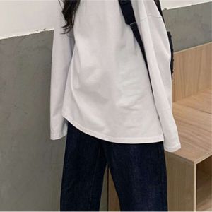 Maglietta Haruku Spring Autumn Solid Simple Overszed T-shirt per donne T-shirt goti Slitti top a maniche bianche bianche lunghe