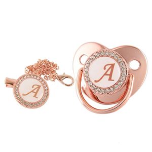 26 Buchstaben Schnuller Clip Rose Gold Bling Schnuller Halter Silikon Sooth Nippel Dummy Babyparty Geschenke L2405