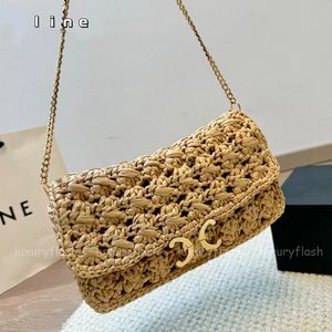 24ss womens paglia incrociata borse designer baguette busta a tracolla borsa per spiaggia intrecciata di alta qualità New Ladies Chain Cross Body