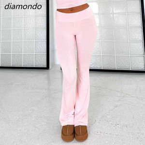 Ladies Tunic Pants Slim Fit Low Waisted Flared Pants Solid Color Basic Pants Y2K Style Spicy Girl Casual Vacation Outfit Traf 240524