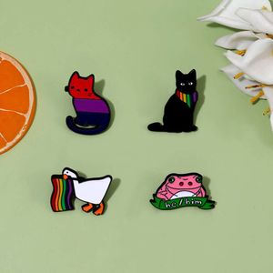 Rainbow Dumb Cute Duck Colored Flag, Black Cat and Frog with Bizarre Shape, Alloy Oil Dropping brooch