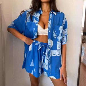 2024 Neue europäische und amerikanische Frauenmode und Casual Set gedrucktes Zuhause Fury Printed Shorts Lace Elastic Home Fury