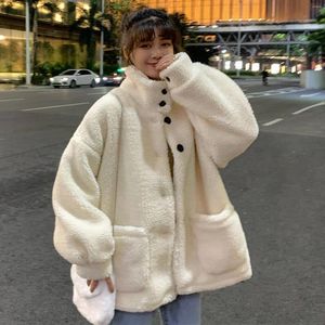Women's Jackets Kawaii Lolita Winter For Women Warm Lambswool Oversized Sweatshirt Long Sleeve Fuzzy Stand Collar Fleece Jacket Outwear