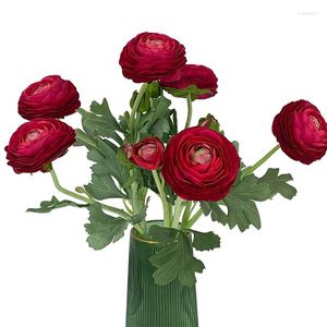 Decorative Flowers Artificial Ranunculus With Real Touch Stem Silk For Home Decoration 6 PCS