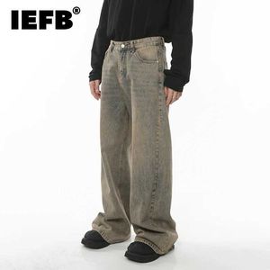 Mäns jeans iefb mens bagage jeans hong kong stil med löst ben denim byxor chic nödställda streetwear vintage mens byxor 9c2019 Q240523