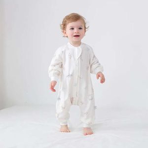 Baby Sleeping Romper Pamas Bamboo Fiber Zipper Cotton Detachable Long Sleeve Kids Boy Girls Nighty Clothes L2405