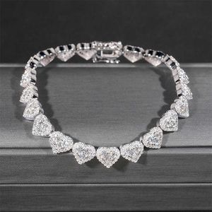 مجوهرات الهيب هوب الجميلة الفضية 925 VVS Moissanite Chain Diamond Iced Out Heart Bracelet Tennis Tennis Chain Genlace Men Netlace