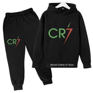 Set di abbigliamento per bambini CR7 abbigliamento a 2 pezzi set da ragazze con cappuccio per ragazzi+pantaloni per bambini sportivo t240524