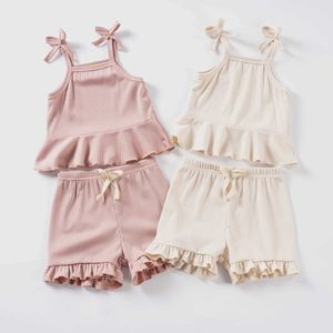 Clothing Sets Family Matching Outfits Childrens clothing set new baby girl vest top+lace shorts 2PCS summer casual childrens clothing set WX5.23