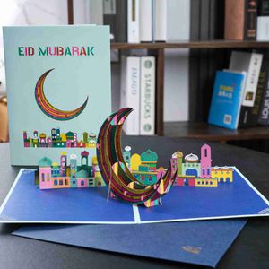 Hediye Kartları Tebrik Kartları Eid Mübarek Günü Hediye 3D Pop-Up İslami Tatil Tebrik Kartı WX5.22