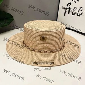 Designer Womens Straw Summer Flat Top Hatts Bucket Hat Sunshade Cap för utflykter Män Semesterstrand Högkvalitativ D864