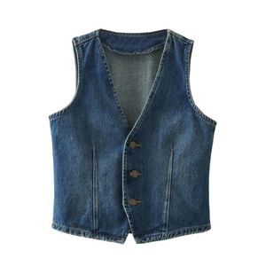 Womens Sleeveless Front Button Denim Weencoat Female Ostrewear Chic Stit Tops Fashion 240522