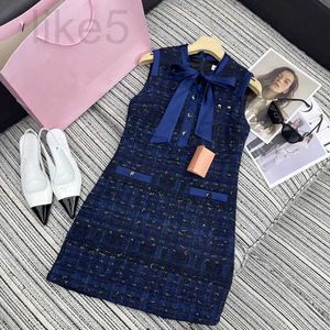 Basic & Casual Dresses Designer Brand Miu Bow Tie A-line Skirt Hem Coarse Tweed Socialite Style Vest Dress SE5J