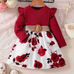 Mädchenkleider Kleidungsstücke 1-7-jährige Mädchen Neujahrskleid Red Long Sleved Blumenkleid Geburtstagsfeier Modisches Herbst-Set WX5.23