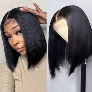 Synthetic Wigs 13X4 adhesive free wig straight Bob HD transparent lace front suitable for women to wear wigs Brazilian hair pre cut Q240523