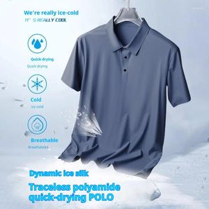 Men's Polos Summer Solid Color Polyamide Traceless Ice Silk Polo Shirt Casual Thin Flip Collar Business Short Sleeved
