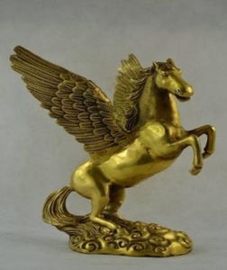 収集品古い装飾された手仕事銅彫刻ペガサスフライング馬像7089517