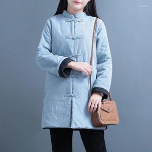 Ubranie etniczne Bawełny wyściełany chiński płaszcz zimowy Kobiety Vintage Gruba ciepła kurtka luźna swobodna warstwowa marca Topy FF2464