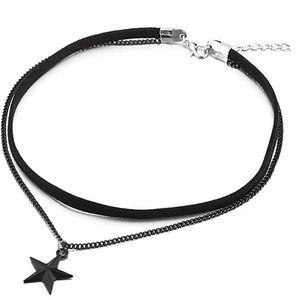 Pendant Necklaces Womens double row black necklace with black chain and five pointed star charm pendant multi-layer necklace S2452206