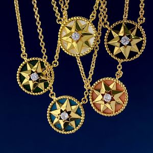 Gratis frakt lyx varumärke mode charm halsband kedja turkos skal kompassstjärna hexagram hänge kristall kubik zirkoni kvinnor smycken gåva