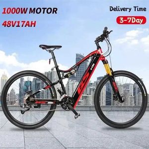 バイク2024 GS 1000W EBIKE 27.5インチアルミニウム合金完全吊りマウンテンエレクトリックバイク48V 17AHバッテリーMTB電気自転車Q240523