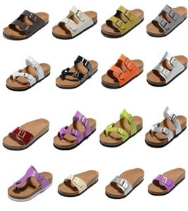 modedesignstil män s kvinna platt sandaler bekväma casual två spänne med skor box sommarstrand äkta läder toffel un2096634