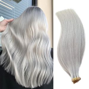 Fita cinza prata em extensões de cabelo fita de cabelo humano Invisível em extensões de cabelo prata de cabelo prateado de trama em platina