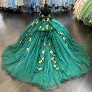 Hunter Green Gillter Skirt Quinceanera Dresses Of Counter Skirt Sweet Sweet 16 Porm Lace Up Ventio de 15 Anos XV Quinceanera Masquerade Sixteen Party