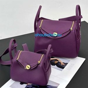 Linndys Shoulder Handbag Genuine Leather Bag Head Layer Cowhide Sea Anemone Purple Bag Womens Highend and Versatile Doctor Bag Handheld One S OHGW