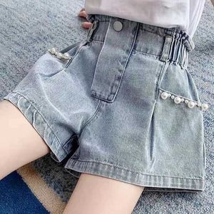 Szorty Summer Girl Denim Shorts Koreańska moda Koreańska Dziecięcy Jazanki 4-12-letnia nastoletnia dziewczyna krótka dżinsy Dekoracja Pearl Y240524