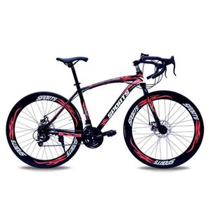 Bikes 26 inch road racing bike high carbon steel adult 21 speed curved handle dual disc brake 60mm bicycle wheels Q240523