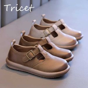 Flat shoes Spring and Autumn PU Button Childrens Apartment Shoes Hook and Loop Boys and Girls Casual Shoes T Belt Soft Sole Childrens Basic Shoes Q240523