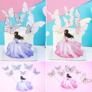 Cake Toppers Flags Beauty Butterfly DIY Cupcake Topper Kids Girl Happy Birthday Wedding Bride Party Baby Shower Baking Decor