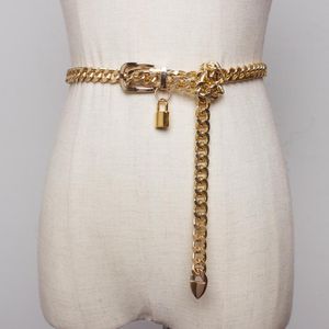 Bälten 2022 Gold Chain Belt Lock Metal for Women Cuban Key Chains Silver Punks Dress Waistband Long Ketting Riem Cummerbunds 259a