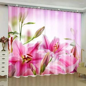 Curtain Pink Flower Print Curtains For Bedroom Living Room Balcony Floor-to-ceiling Window Kitchen Shutters Partition Door Cortinas