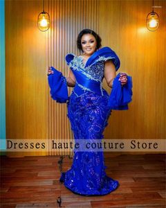 Vestidos de festa ASO ebi luxo azul royal nigeriano baile tradicional africano vestido nupcial misos de renda no vestido de casamento