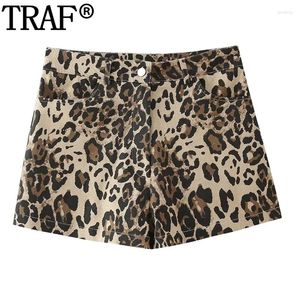 Kvinnors shorts leopard tryck kvinnor vintage hög midja kort kvinna streetwear sommar y2k casual girl mini