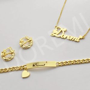 Doremi Girls Kids Jewelry Set Custom Name Heart Font Halsband Engrave Armband 18mm Earring Women Personliga barnsmycken 240524