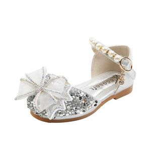 Flat shoes Childrens lace bow sandals girls princess flat shoes childrens soft wedding single shoes childrens party wedding sandals Q240523