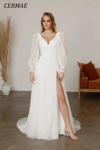 Party Dresses Cermae Long Hleeves V-Neck Elegant Chiffon Evening Gown Prom White Formal For Women 2024 Po Factory Price