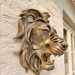 28cm Large Lion Head Wall Mounted Art Sculpture Gold Resin Luxury Decor Bedroom Decoration 240521