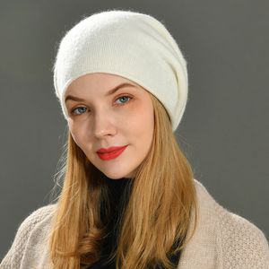 Kvinnor Slouch Beanies Skallies Högkvalitativ Kvinnlig Solid Cashmere Wool Knit Beanie Hat Girl Winter varm Bonnet Outdoor