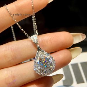 Mode Moissanite Diamond Jewelry 5CT VVS Rose Red Water Drop Necklace Real 925 Silver Chain for Women Engagement Wedding