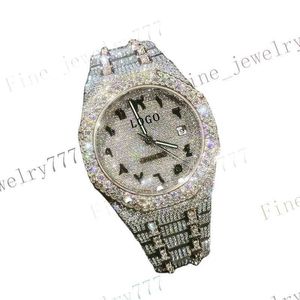 Męski luksus vvs moissanite diamentowy zegarek w pełni lodowany Hip Hop ręcznie robione moissanite Diamonds zegarek ze stali nierdzewnej srebrny zegarek